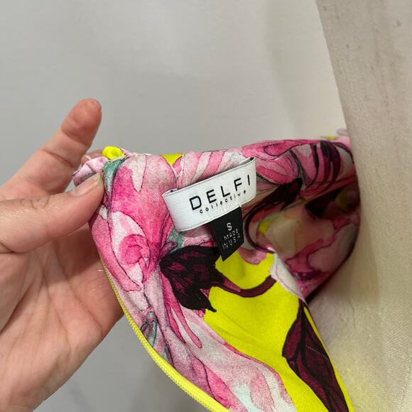 Delfi Collective Floral Pleated Midi Dress Size Small Pink Yellow Bustier - Picture 6 of 12